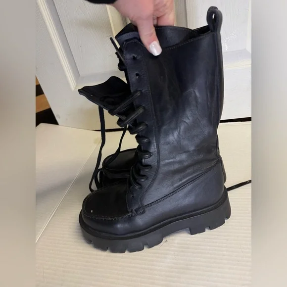 Free People Jones Lug Sole Combat Boot Size 7 Leather BlacK NEW - Picture 6 of 15